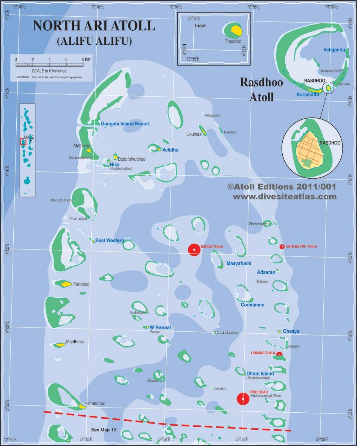 ari atoll haritası Maldivler