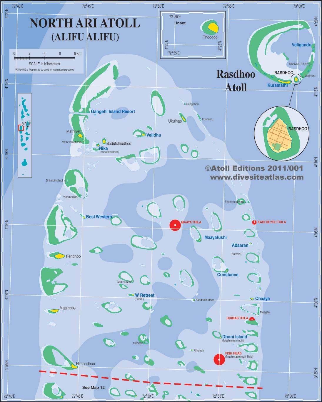 ari atoll haritası Maldivler