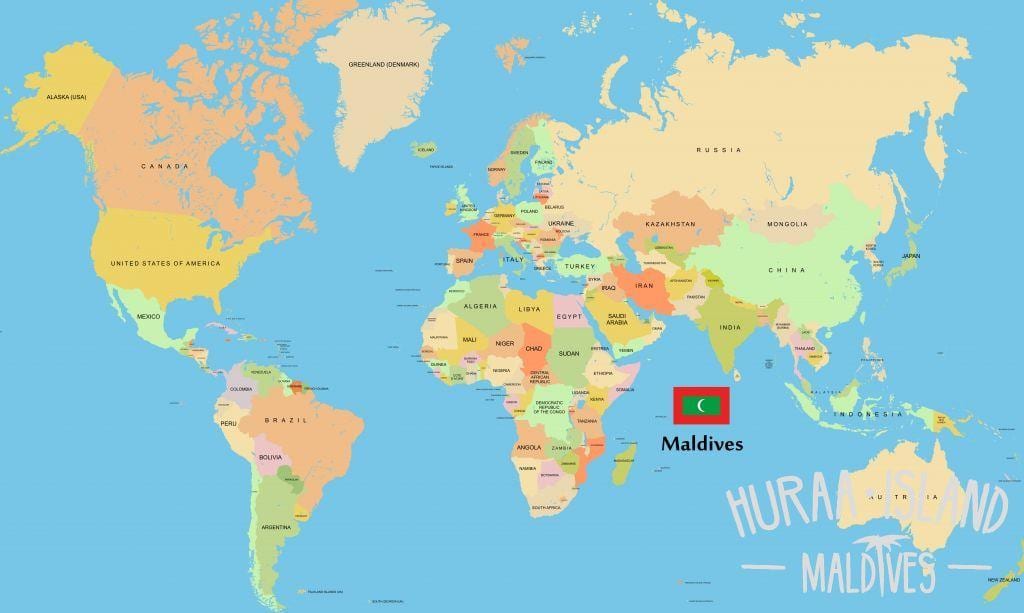 dünya haritası üzerinde Maldivler göster