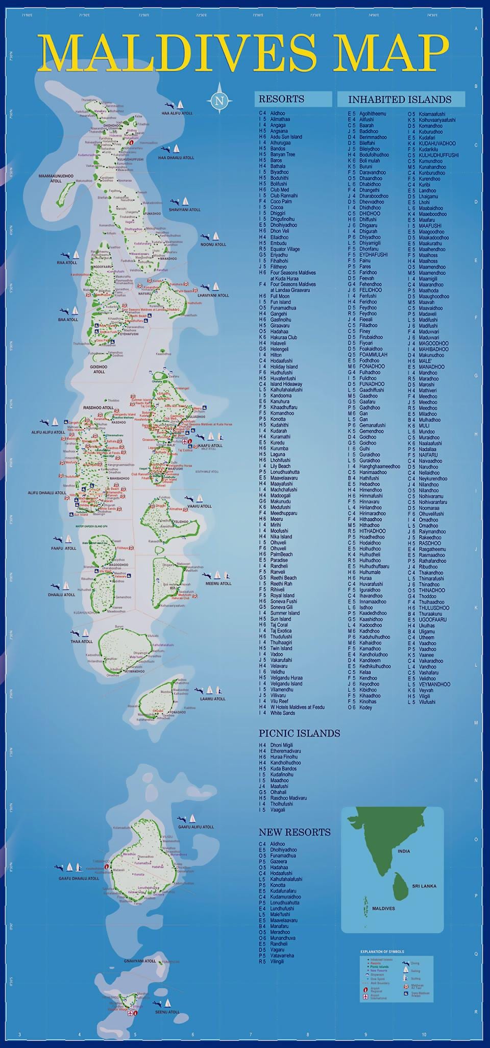Maldivler haritası Adaları tatil